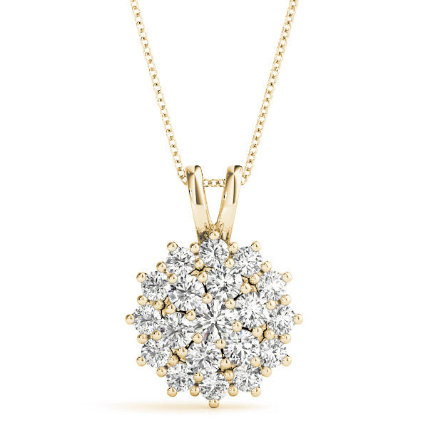 18K Yellow Gold 1 CT Diamond Cluster Pendant