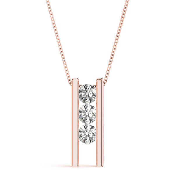18K Rose Gold 1 ct Three Stone Diamond Pendant
