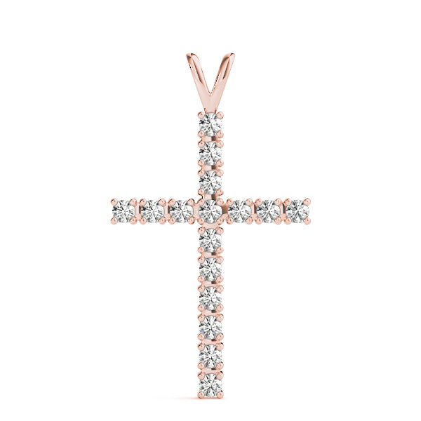 18K Rose Gold Diamond Cross Pendant