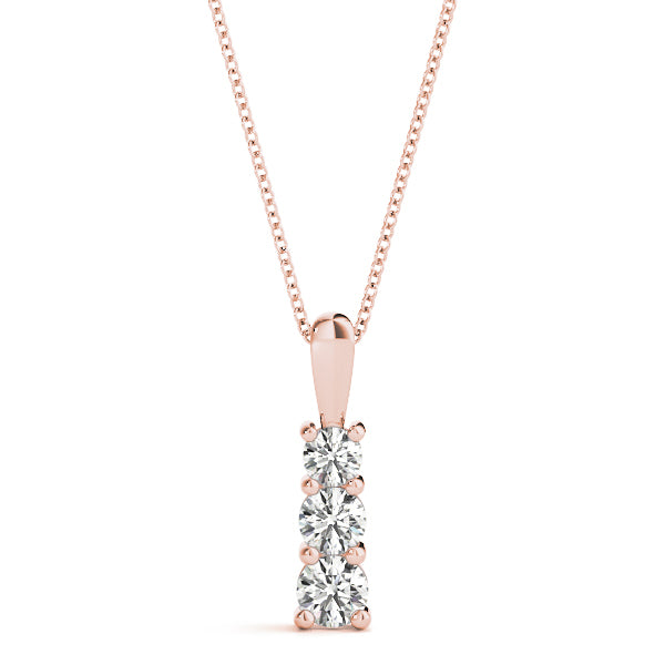 18K Rose Gold Diamond Three Stone Pendant Necklace