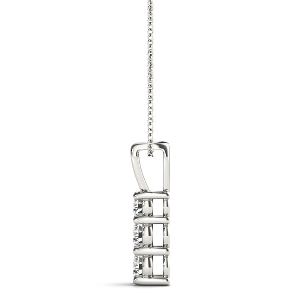 14K White Gold Round Diamond Three Stone Pendant