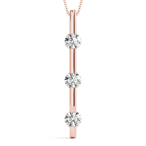 18K Rose Gold 1 ct Three Stone Diamond Pendant