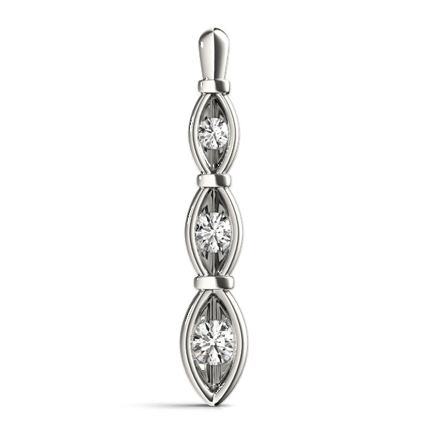 14K White Gold Diamond Three Stone Pendant Necklace