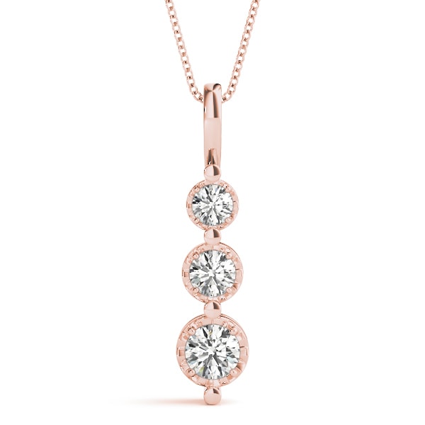14K Rose Gold 1/2 ct tw Three Stone Diamond Pendant