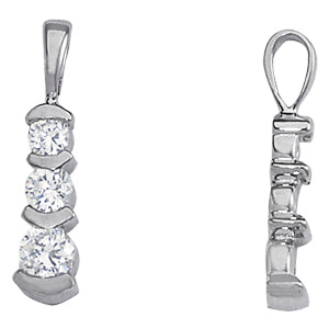 14K White Gold 1 CT Diamond Three-Stone Pendant