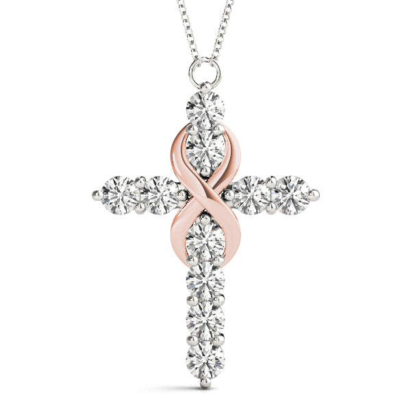 Rose Gold 1 CT Diamond Cross Pendant Necklace