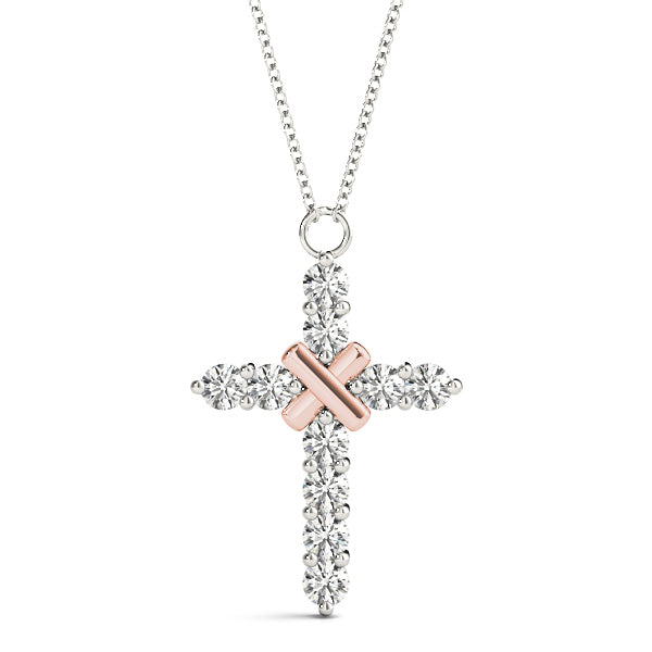 18K Rose Gold 1 ct Diamond Cross Pendant