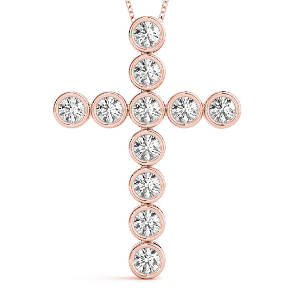 Rose Gold 1 CT Diamond Cross Pendant Necklace