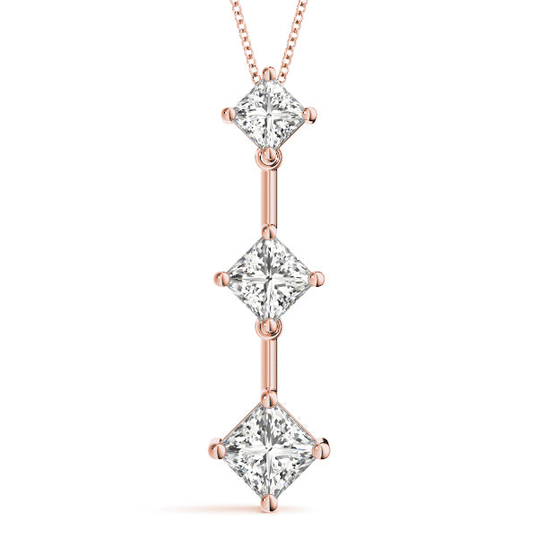 14K Rose Gold 1 CT Diamond Three-Stone Square Pendant