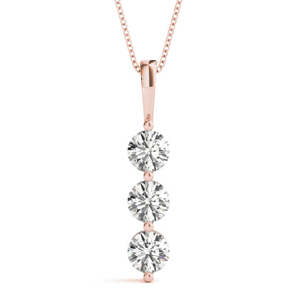 18K Rose Gold 1 ct Three Stone Diamond Pendant