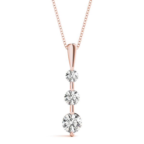 14K Rose Gold Diamond Three Stone Pendant Necklace