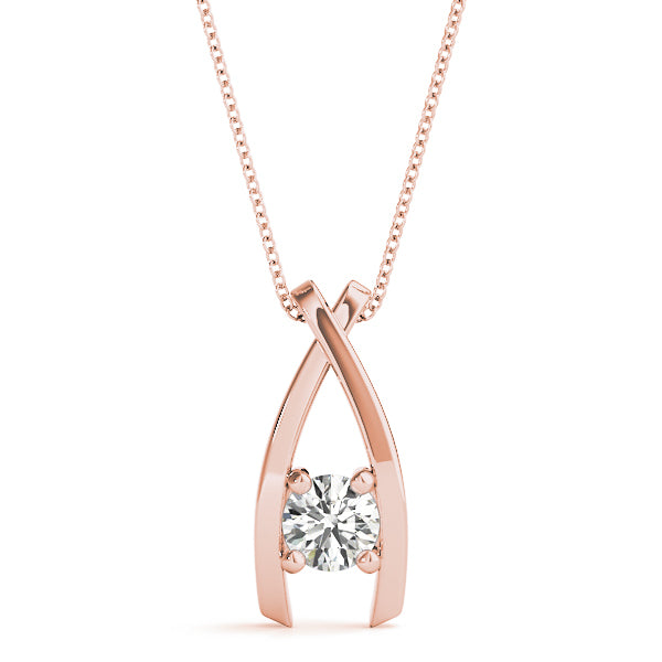 14K Rose Gold 1/3 CT Diamond Solitaire Pendant Necklace