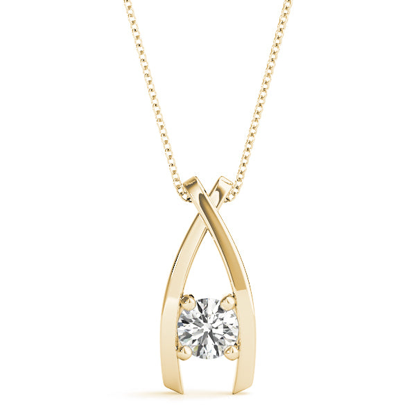 14K Yellow Gold Round Diamond Solitaire Pendant