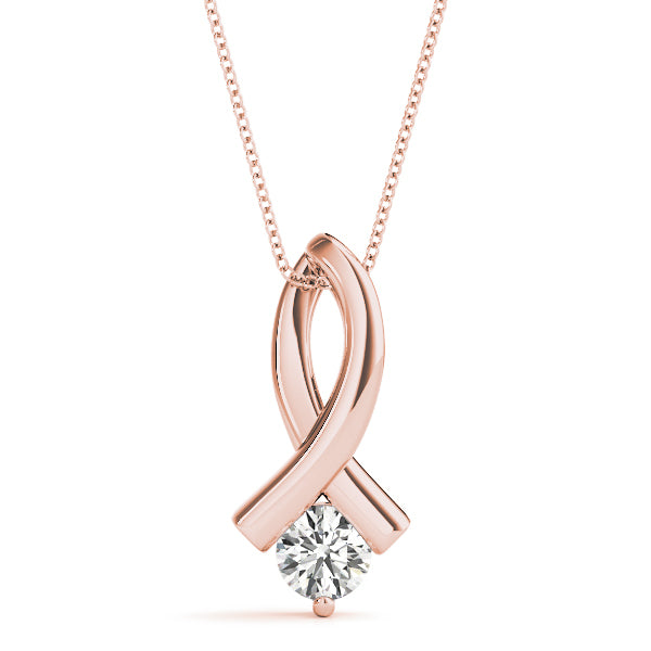 14K Rose Gold Round Diamond Solitaire Pendant