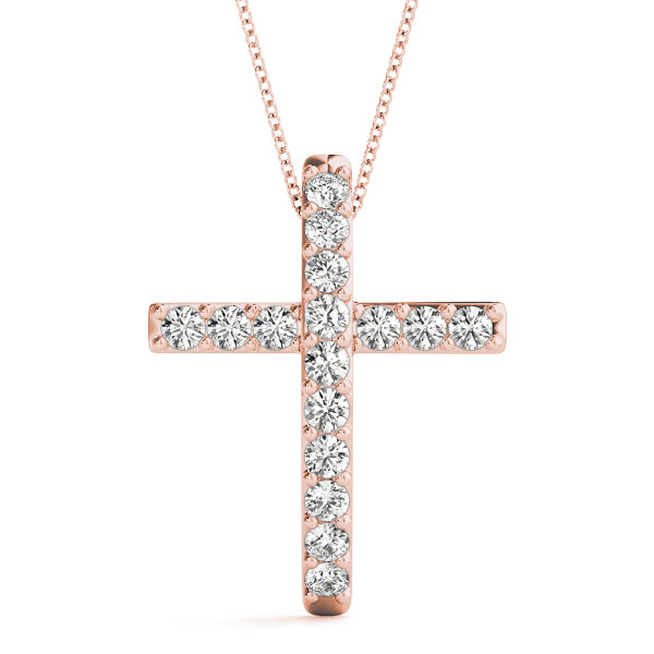 18K Rose Gold Diamond Cross Pendant