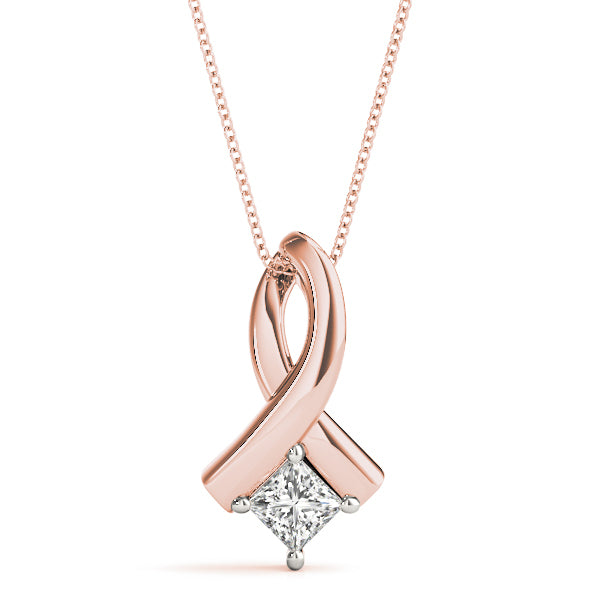 14K Rose Gold Square Diamond Pendant Necklace