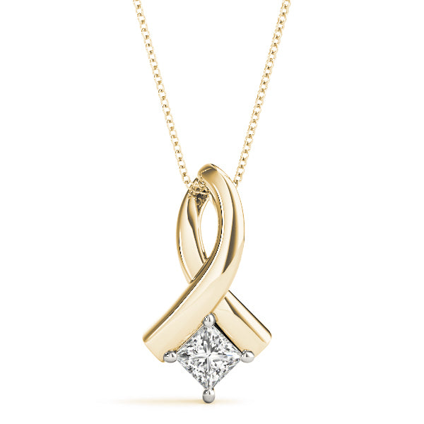 14K Yellow Gold Square Diamond Pendant | 0.32 CT Solitaire