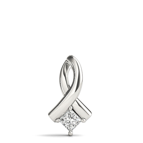 14K White Gold Square Diamond Solitaire Pendant