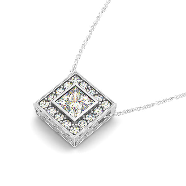 18K White Gold 1/5 CT Diamond Square Halo Pendant