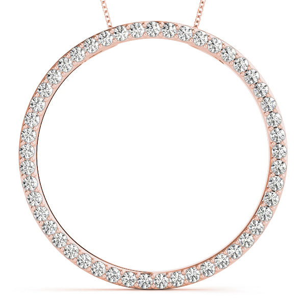 14K Rose Gold Round Diamond Circle Pendant