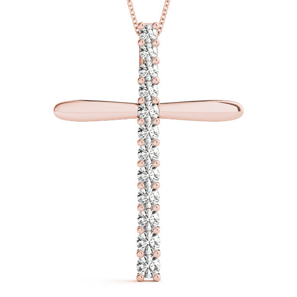 18K Rose Gold Diamond Cross Pendant