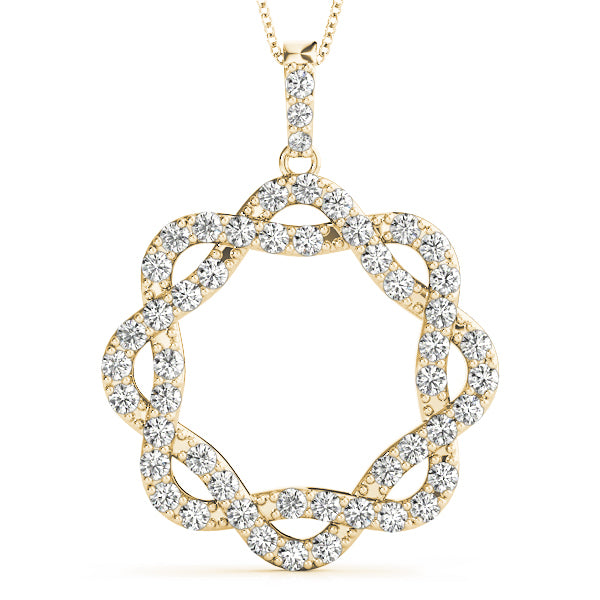14K Yellow Gold Round Diamond Circle Pendant