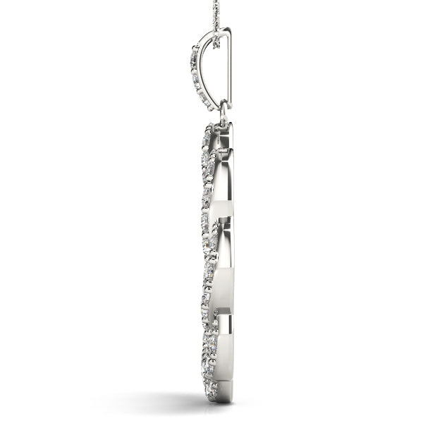 14K White Gold Round Diamond Circle Pendant