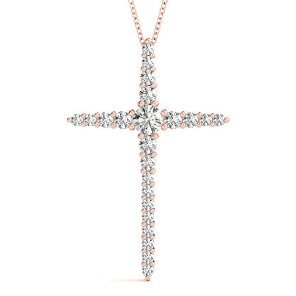 18K Rose Gold Diamond Cross Pendant