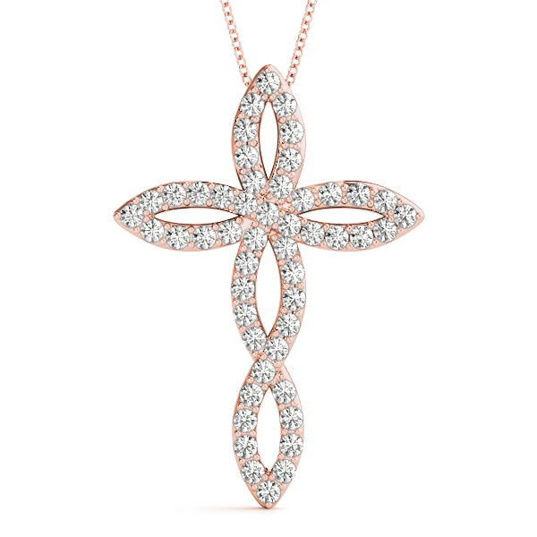 Rose Gold 1 CT Diamond Cross Pendant Necklace