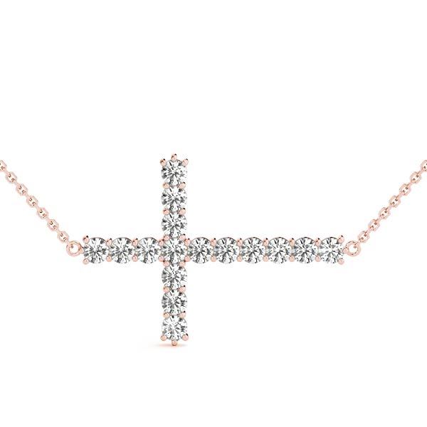 Rose Gold 1 CT Diamond Cross Pendant Necklace