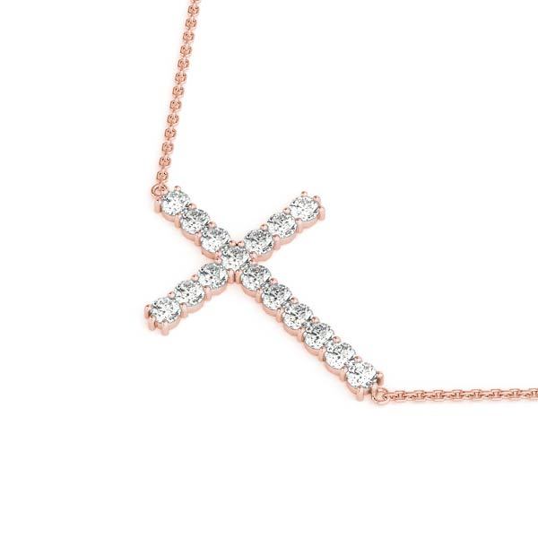 Rose Gold 1 CT Diamond Cross Pendant Necklace