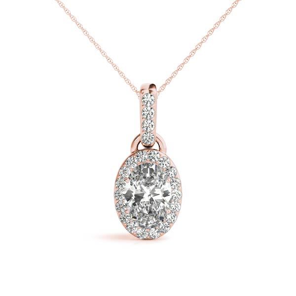 14K Rose Gold Diamond Oval Halo Pendant
