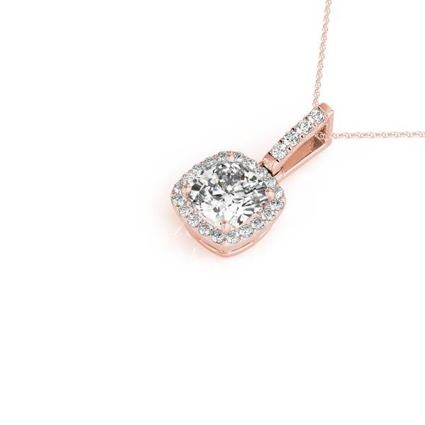 18K Rose Gold 7/8 ct Diamond Cushion Halo Pendant