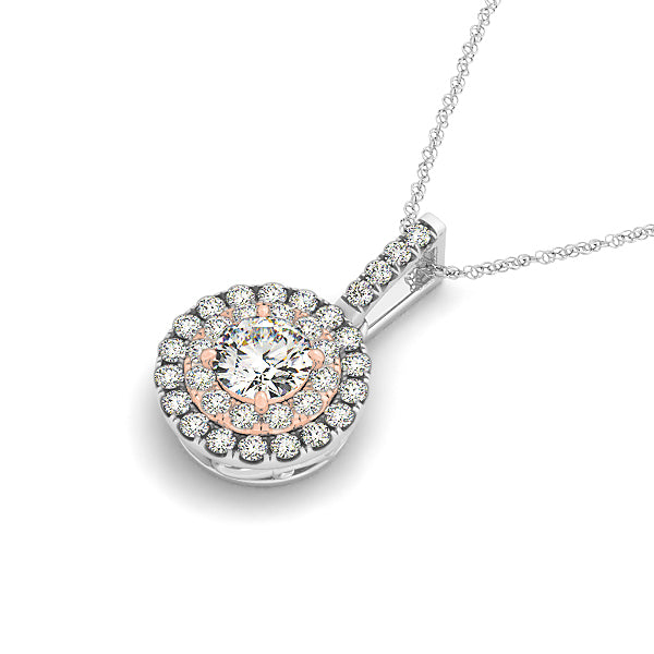 18K White Gold Round Diamond Halo Pendant