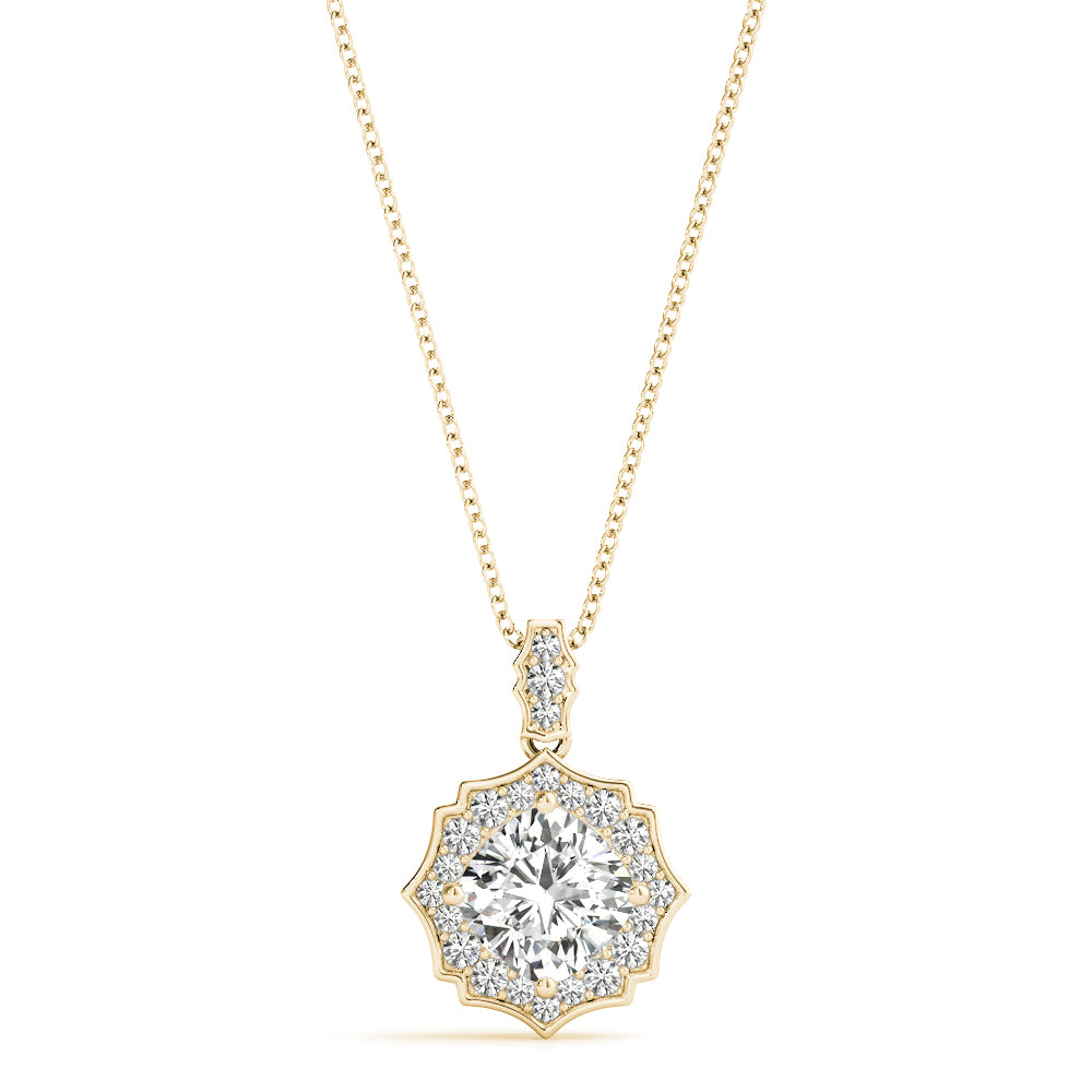 14K Yellow Gold Cushion Diamond Halo Pendant