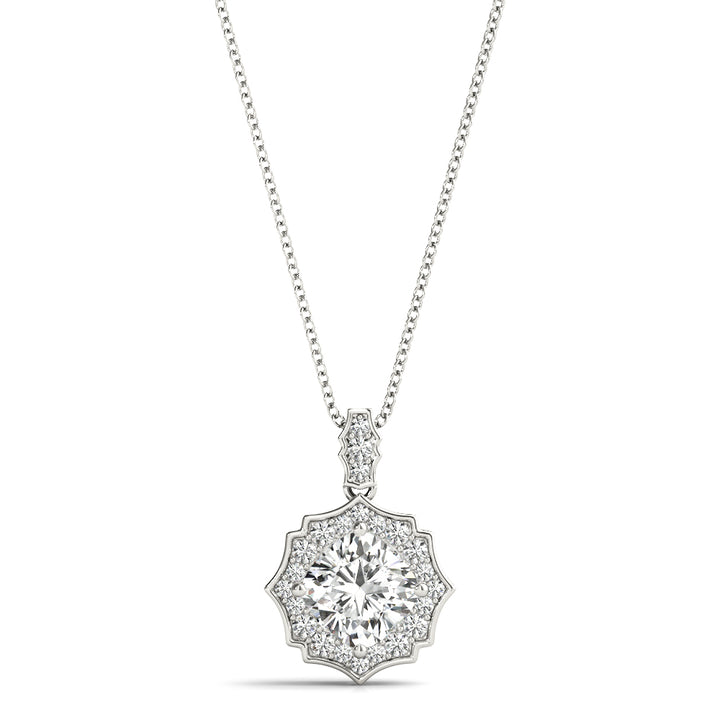 18K White Gold Cushion Diamond Pendant with Halo