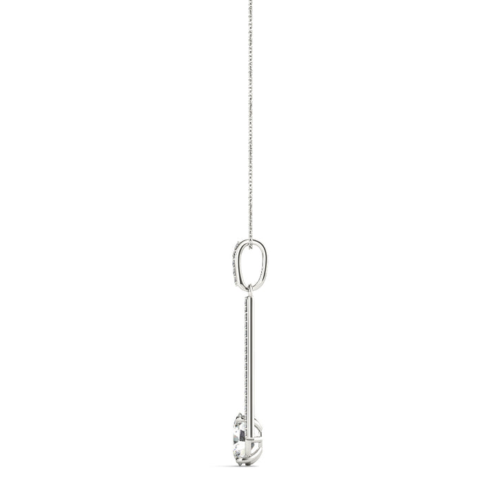 14K White Gold Oval Diamond Halo Pendant Necklace