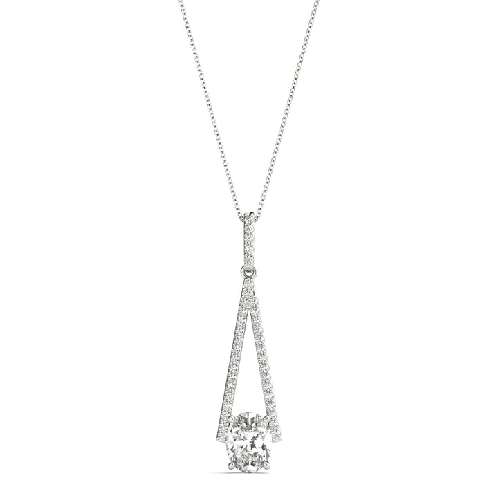 14K White Gold Oval Diamond Halo Pendant Necklace