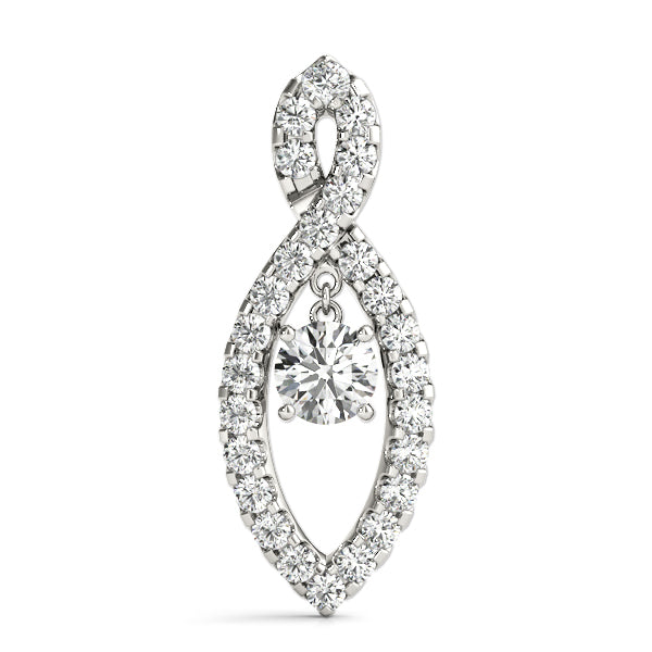 14K White Gold Round Diamond Pendant Necklace