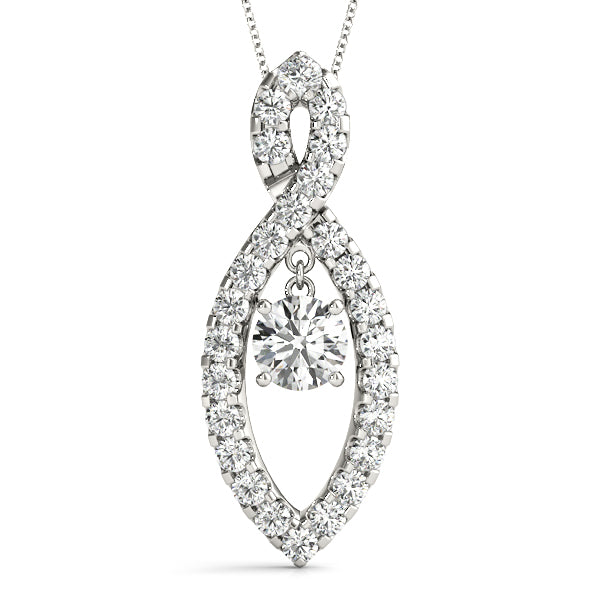 14K White Gold Round Diamond Pendant Necklace