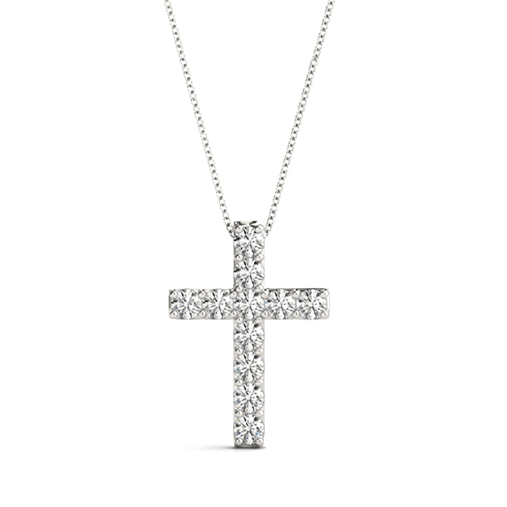 14K White Gold Diamond Cross Pendant