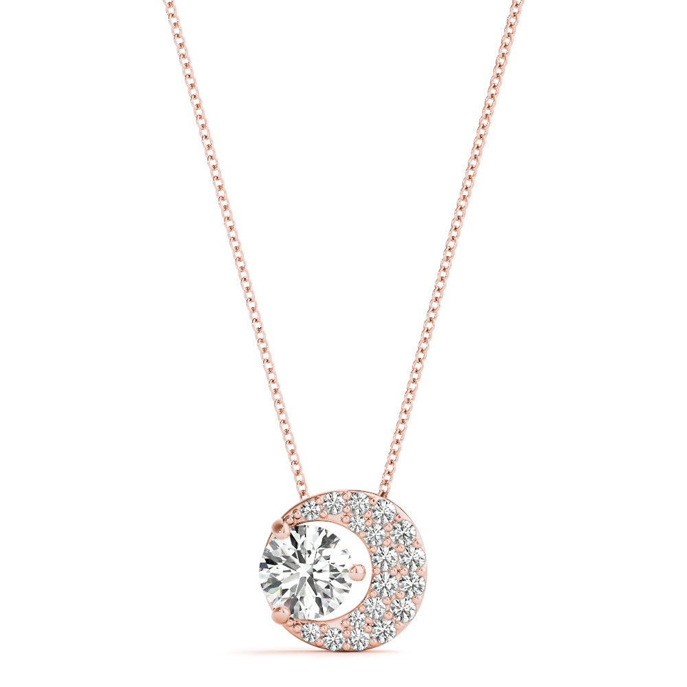 18K Rose Gold Round Diamond Pendant Necklace