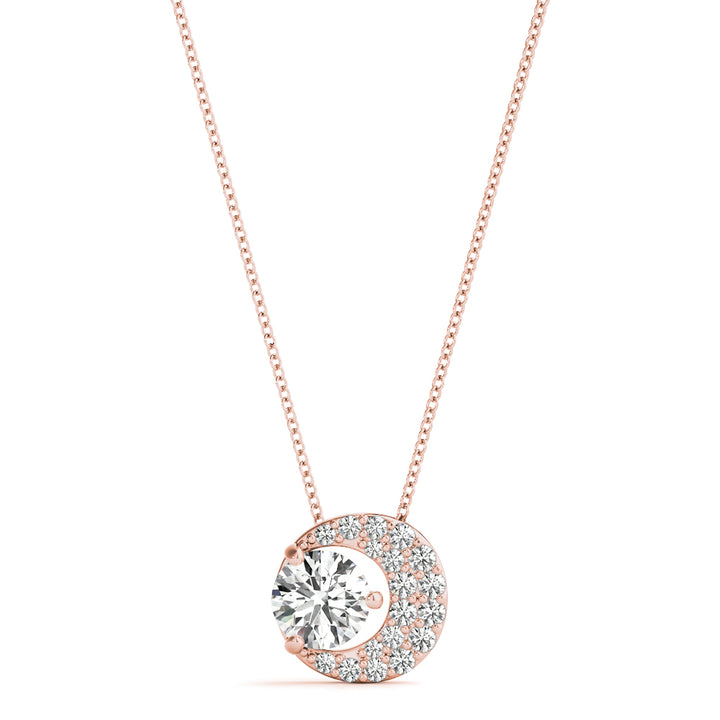 18K Rose Gold Round Diamond Pendant Necklace