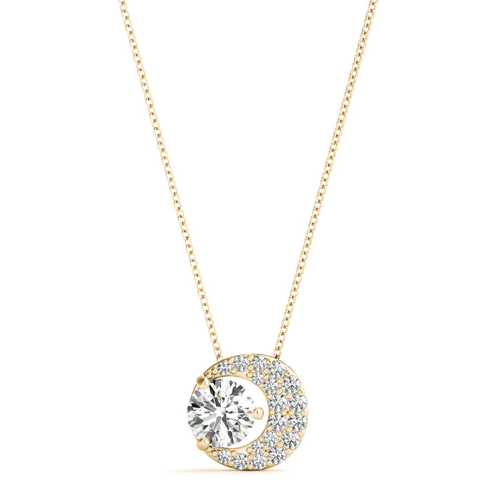 18K Yellow Gold Round Diamond Pendant Necklace