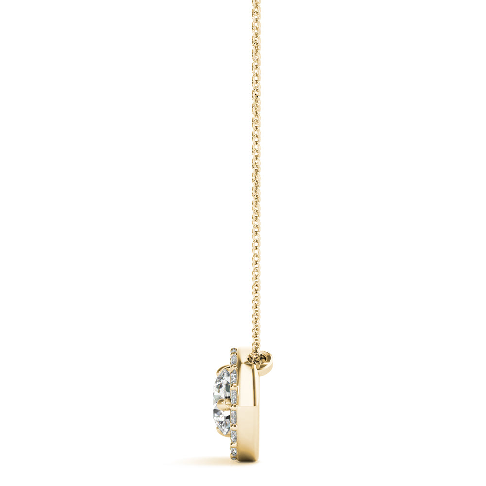 18K Yellow Gold Round Diamond Pendant Necklace