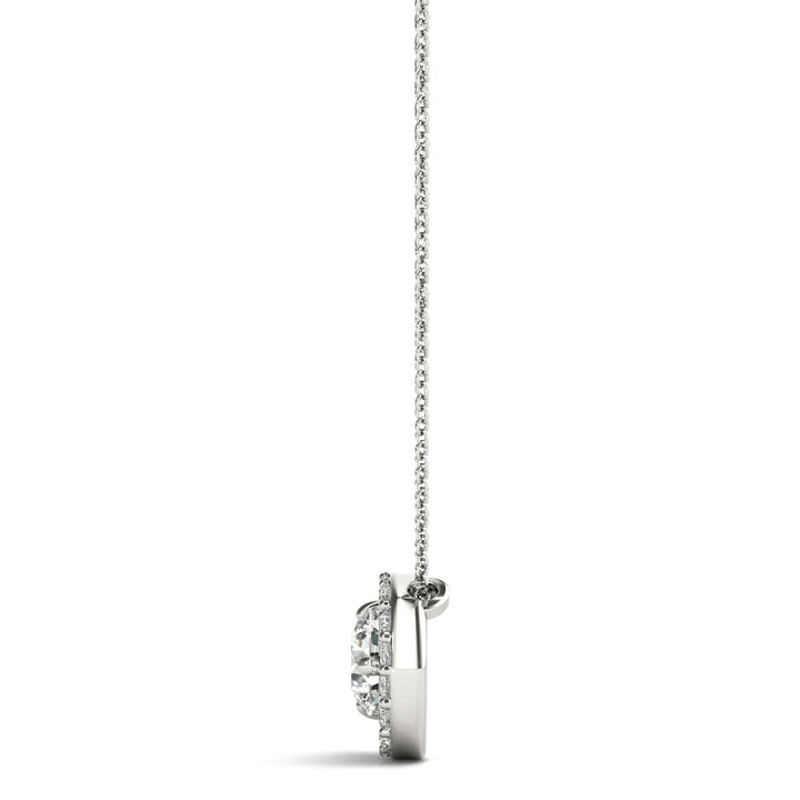 14K White Gold Round Diamond Pendant Necklace