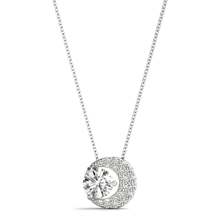 14K White Gold Round Diamond Pendant Necklace