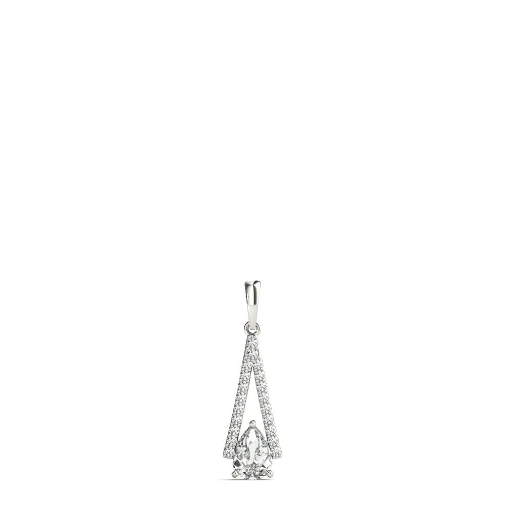 14K White Gold Pear Diamond Halo Pendant Necklace