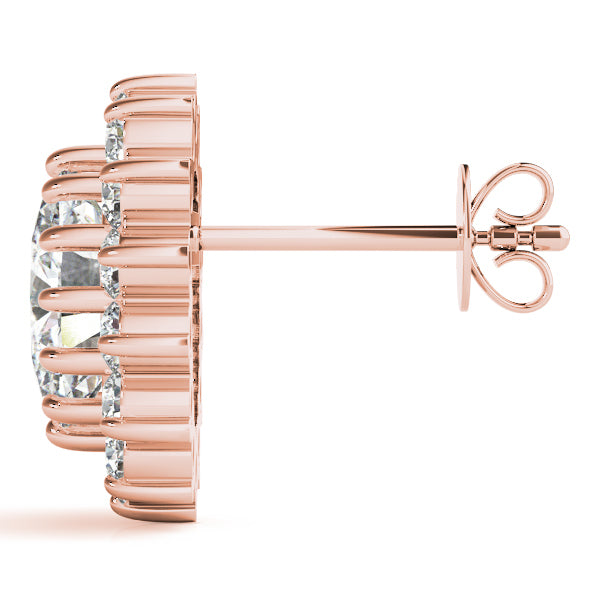 14K Rose Gold Oval Diamond Halo Stud Earrings