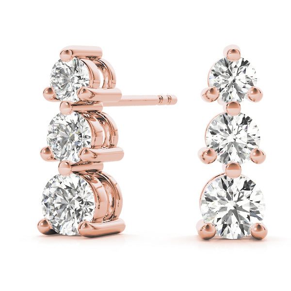 18K Rose Gold 0.35ctw Diamond Three-Stone Earrings